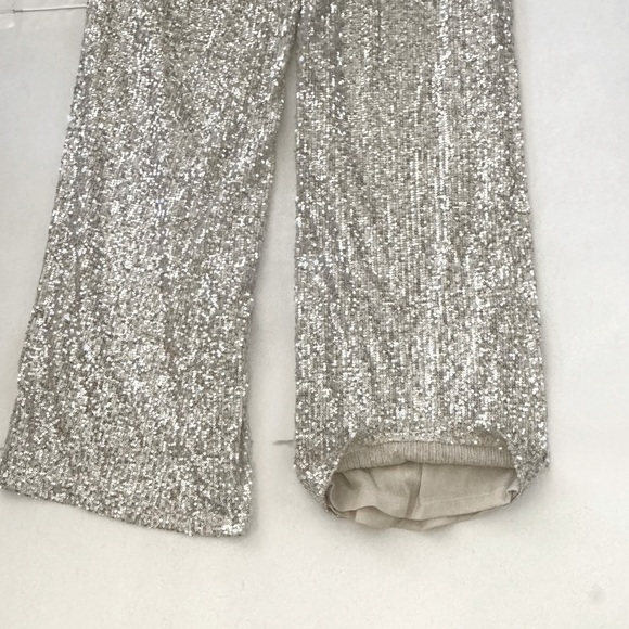 Lulus Sparkly Session Beige Sequin High Rise Wide-LegTrouser Pants, Size M, NWT - Picture 11 of 16